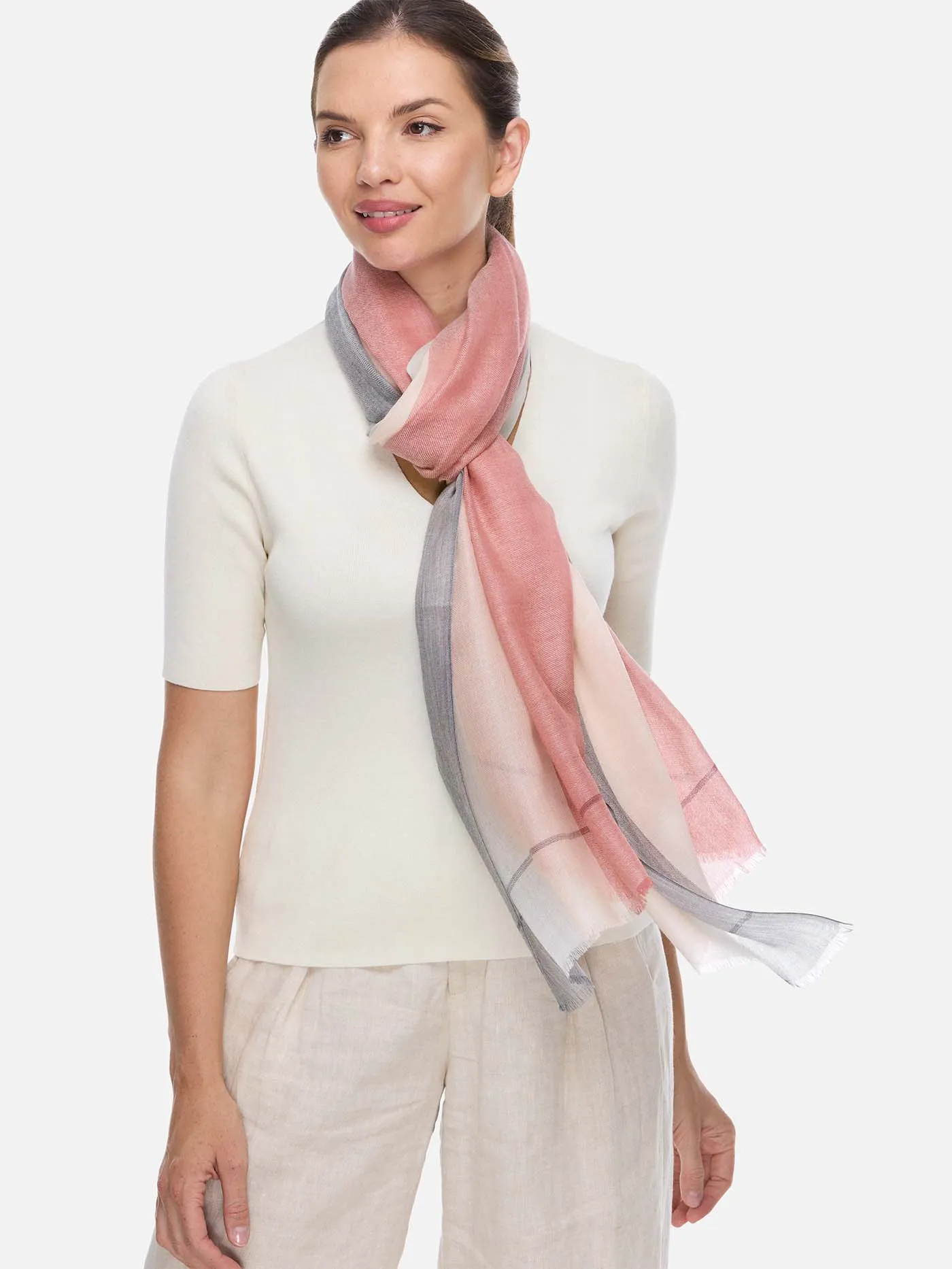 Featherlight Pink White Cashmere Scarf