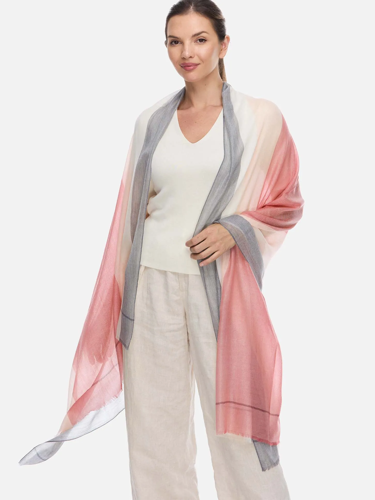 Featherlight Pink White Cashmere Scarf