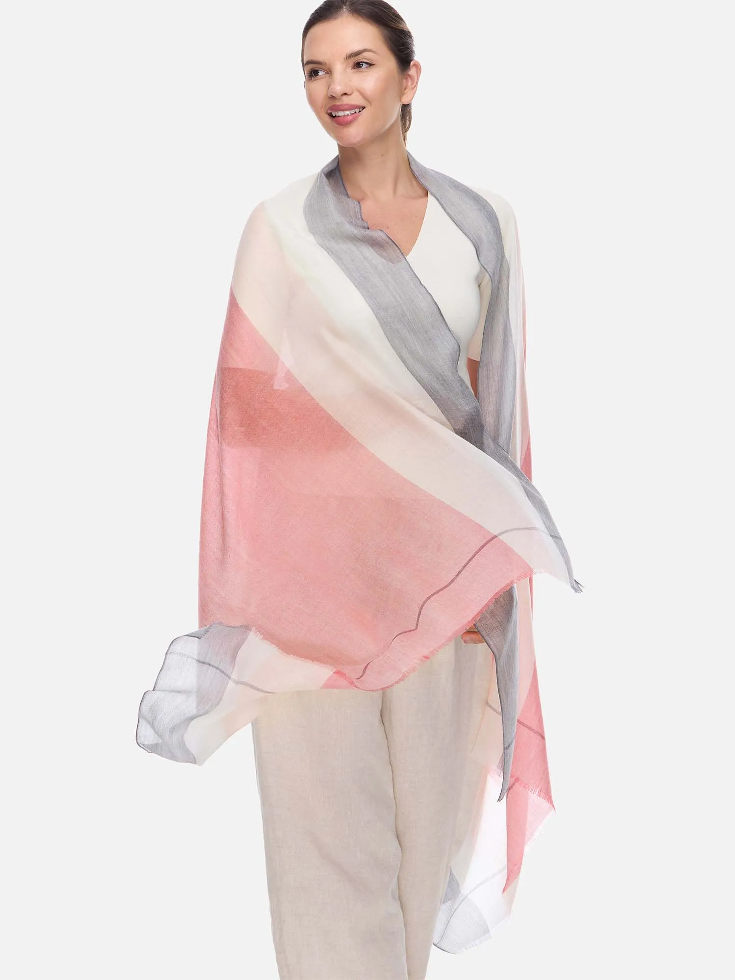 Featherlight Pink White Cashmere Scarf