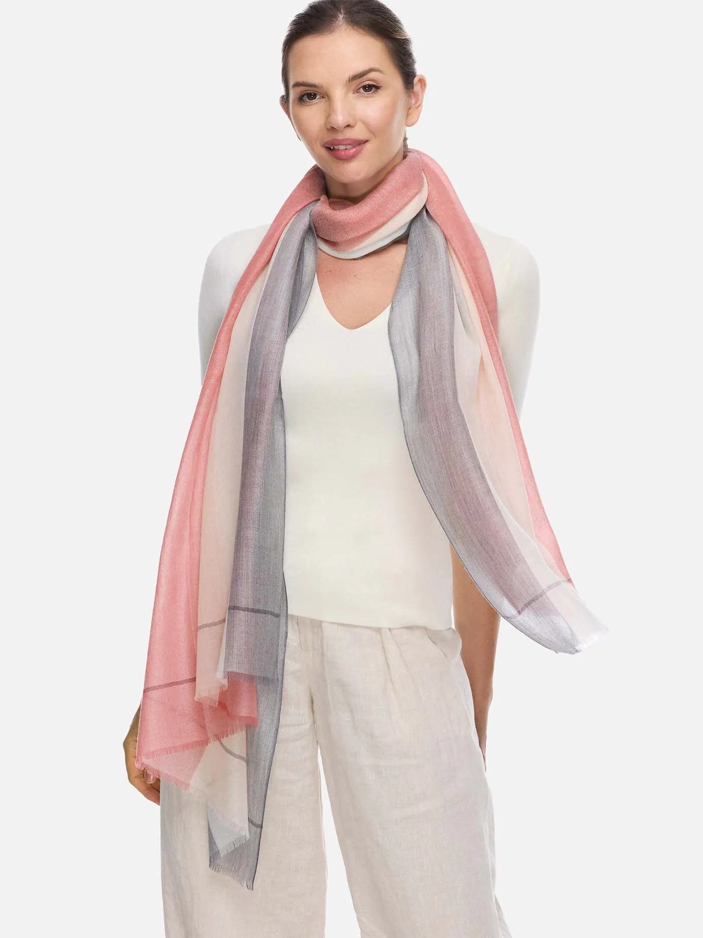 Featherlight Pink White Cashmere Scarf