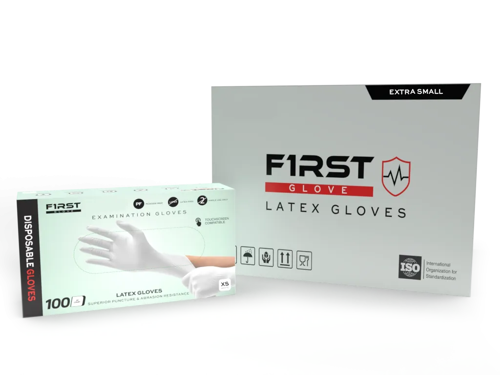 First Glove 5 Mil Latex Disposable Exam Medical Gloves