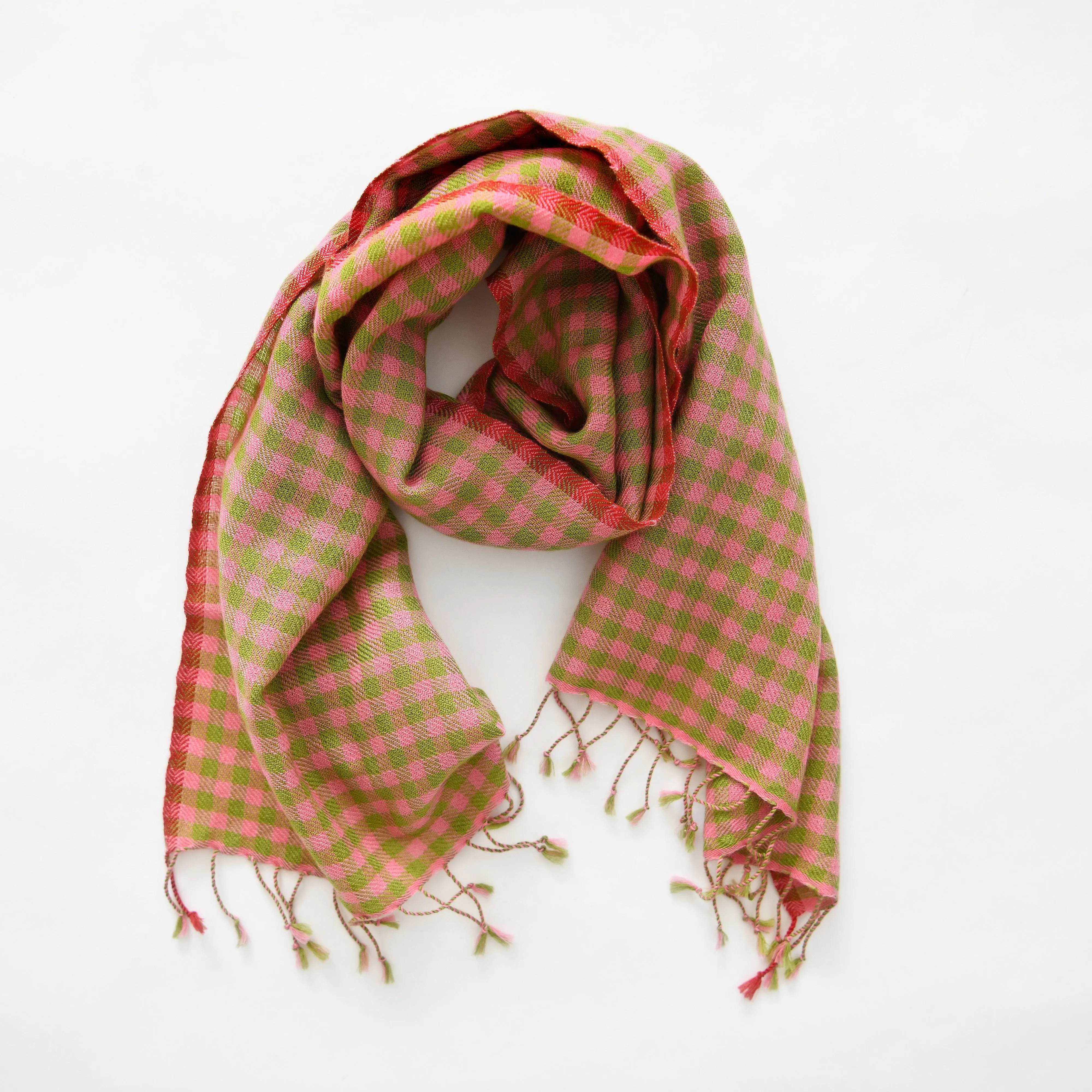 Goldfinch Cashmere Gingham Scarf - Pink Olive