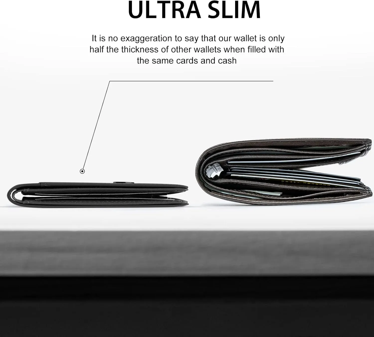 GSOIAX Mens Slim Wallet for Men Minimalist Genuine Leather Carbon Fiber Rfid Blocking Bifold Credit Card Holder With Gift Box (Black)