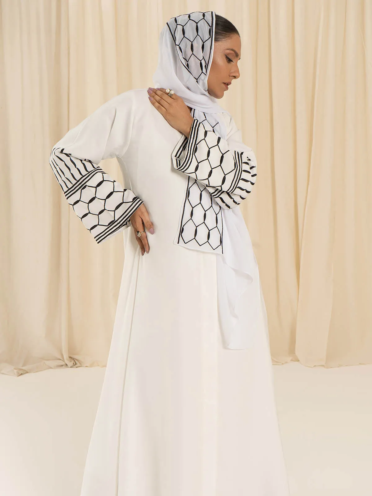 Stunning Pearl-Embroidered Abaya