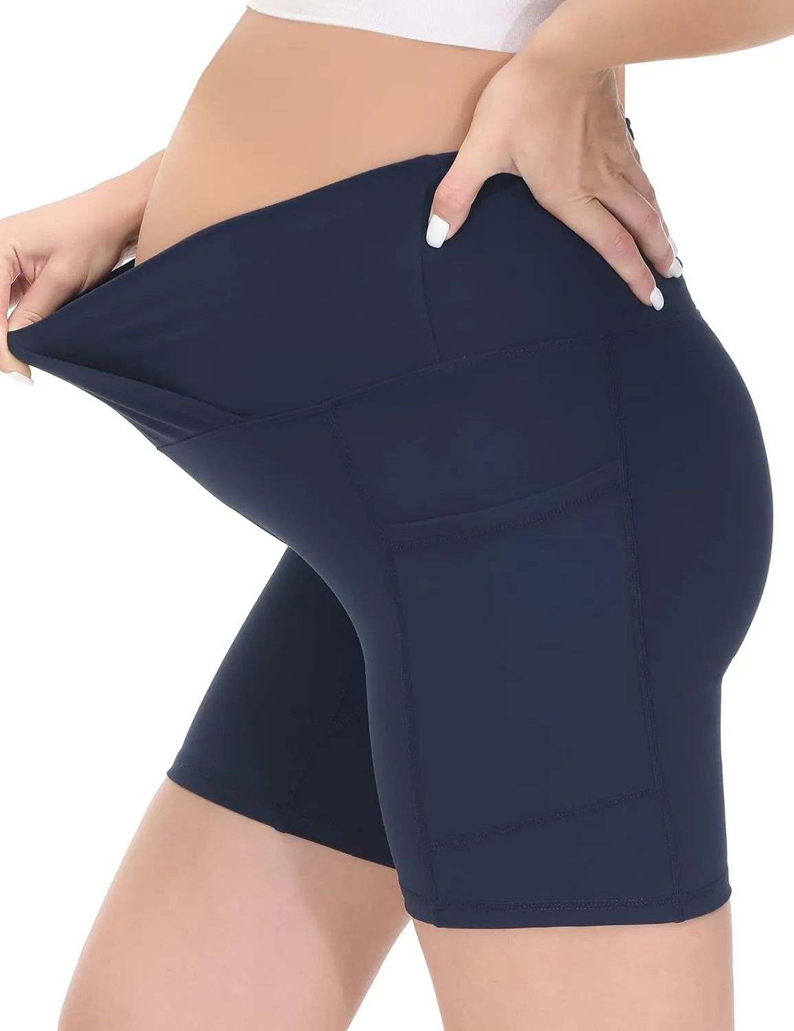 HOFISH Maternity Shorts for Women Over The Belly Pregancy Biker Shorts Workout Active Running Short Pants with Pockets