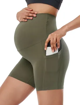 HOFISH Maternity Shorts for Women Over The Belly Pregancy Biker Shorts Workout Active Running Short Pants with Pockets