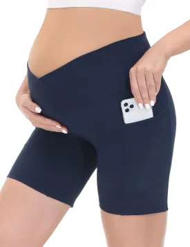 HOFISH Maternity Shorts for Women Over The Belly Pregancy Biker Shorts Workout Active Running Short Pants with Pockets