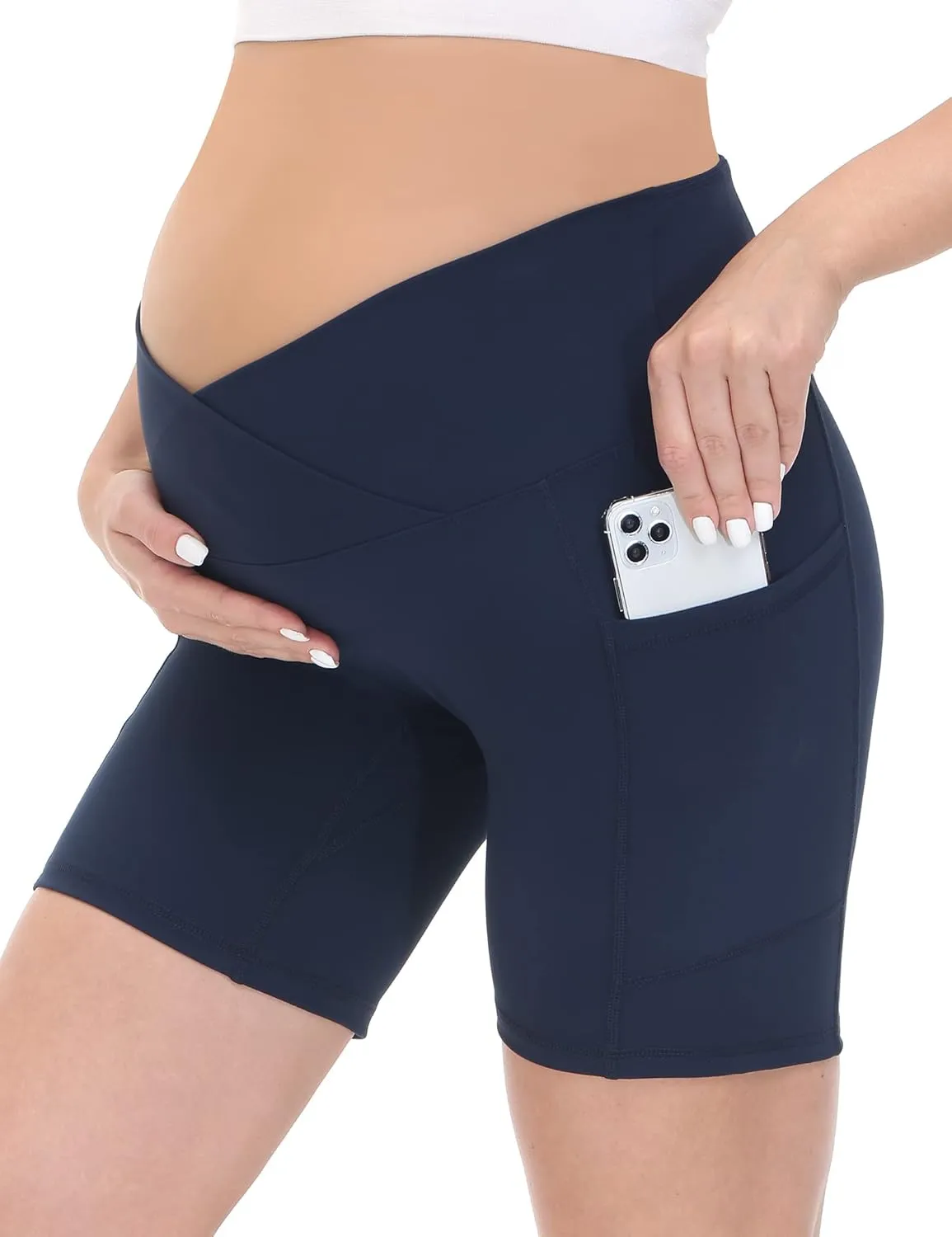 HOFISH Maternity Shorts for Women Over The Belly Pregancy Biker Shorts Workout Active Running Short Pants with Pockets