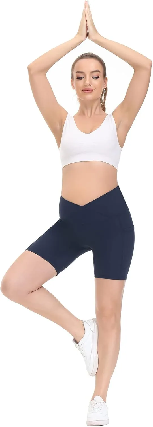 HOFISH Maternity Shorts for Women Over The Belly Pregancy Biker Shorts Workout Active Running Short Pants with Pockets