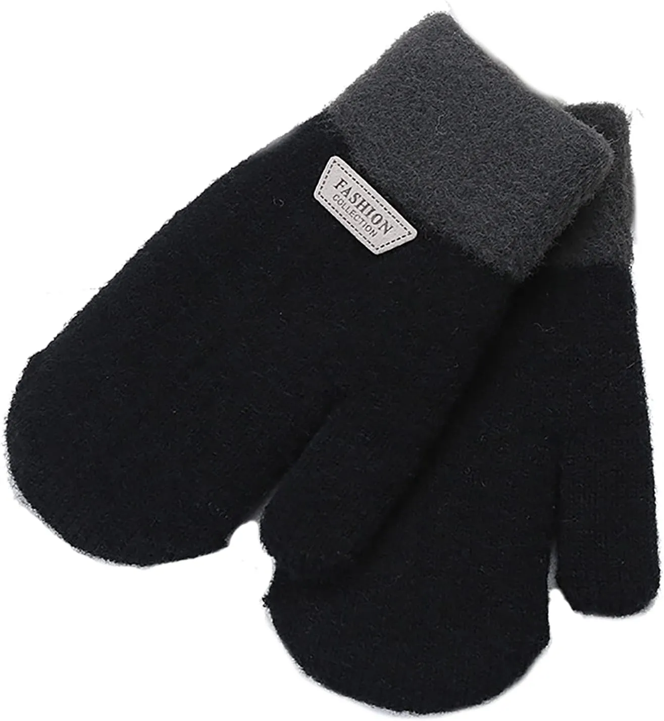 INOGIH Kids Double Layer Warm Knit Mittens Girls Boys Winter Outdoor Gloves for 3-7 Years