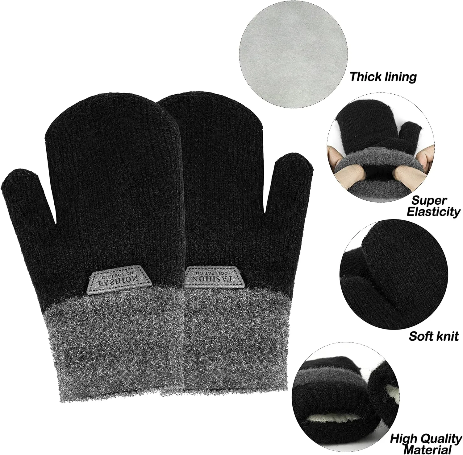 INOGIH Kids Double Layer Warm Knit Mittens Girls Boys Winter Outdoor Gloves for 3-7 Years