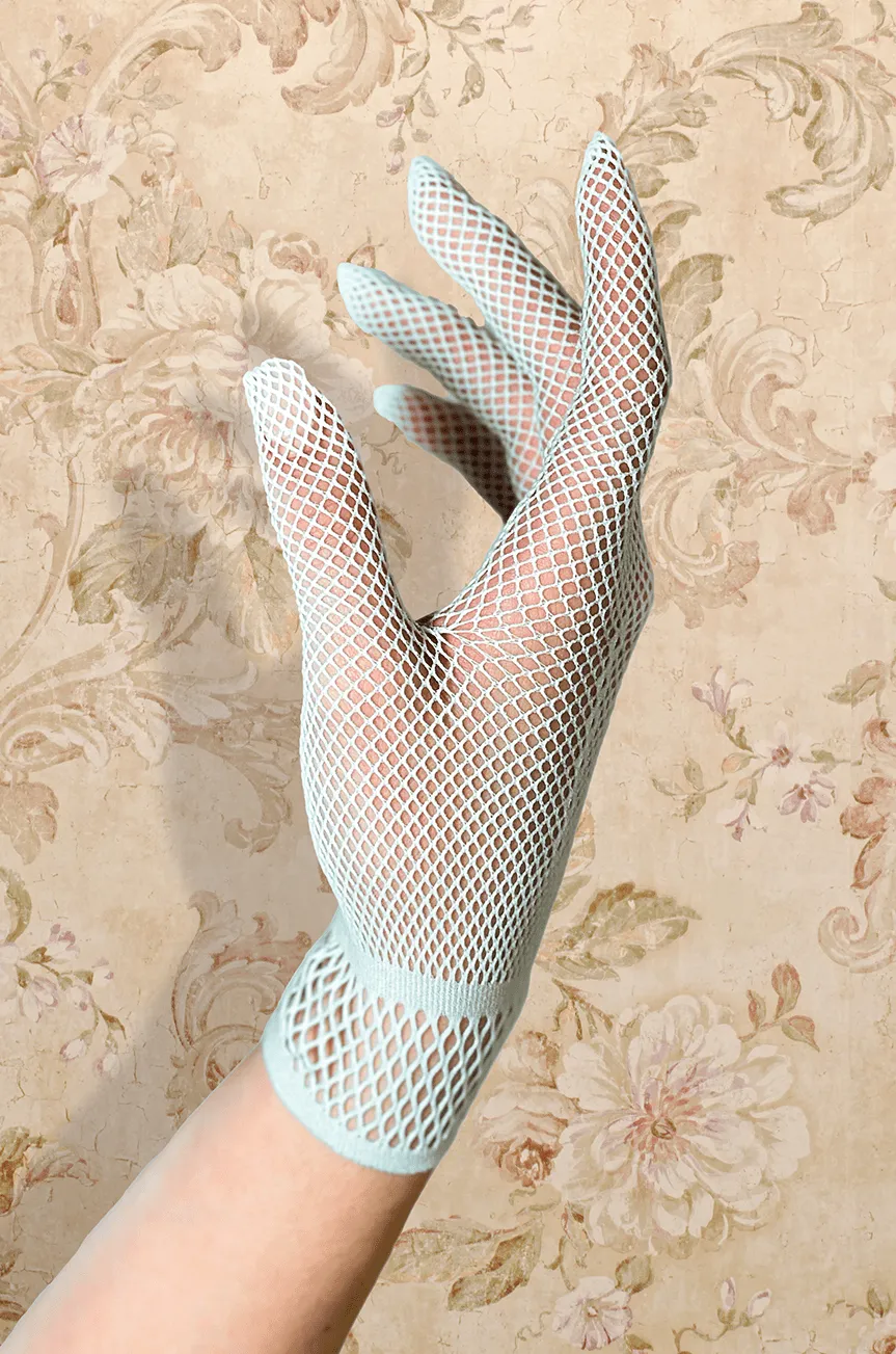 Elegant Duck Egg Blue Le Jardin Fishnet Gloves