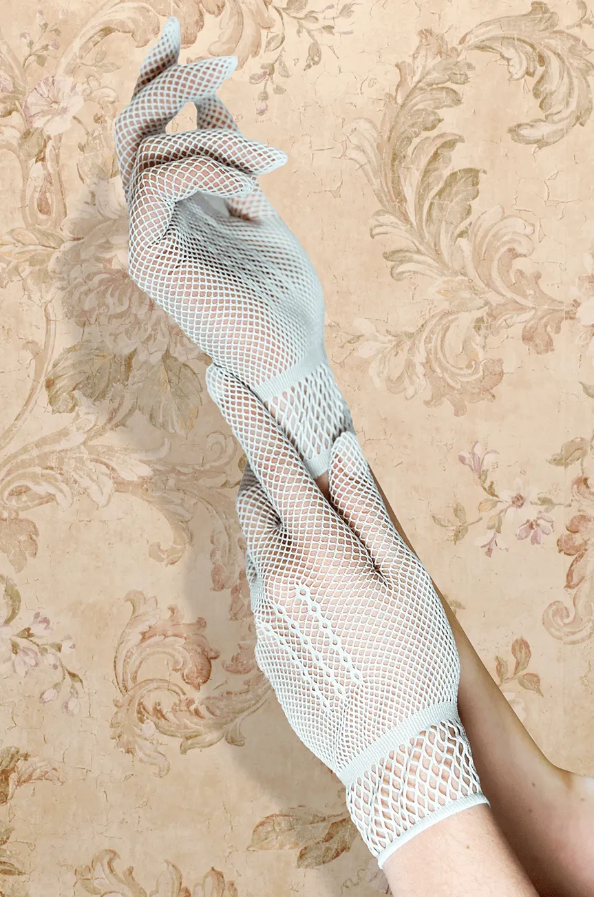 Elegant Duck Egg Blue Le Jardin Fishnet Gloves