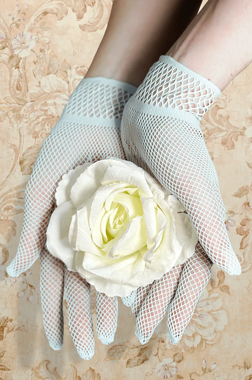 Elegant Duck Egg Blue Le Jardin Fishnet Gloves