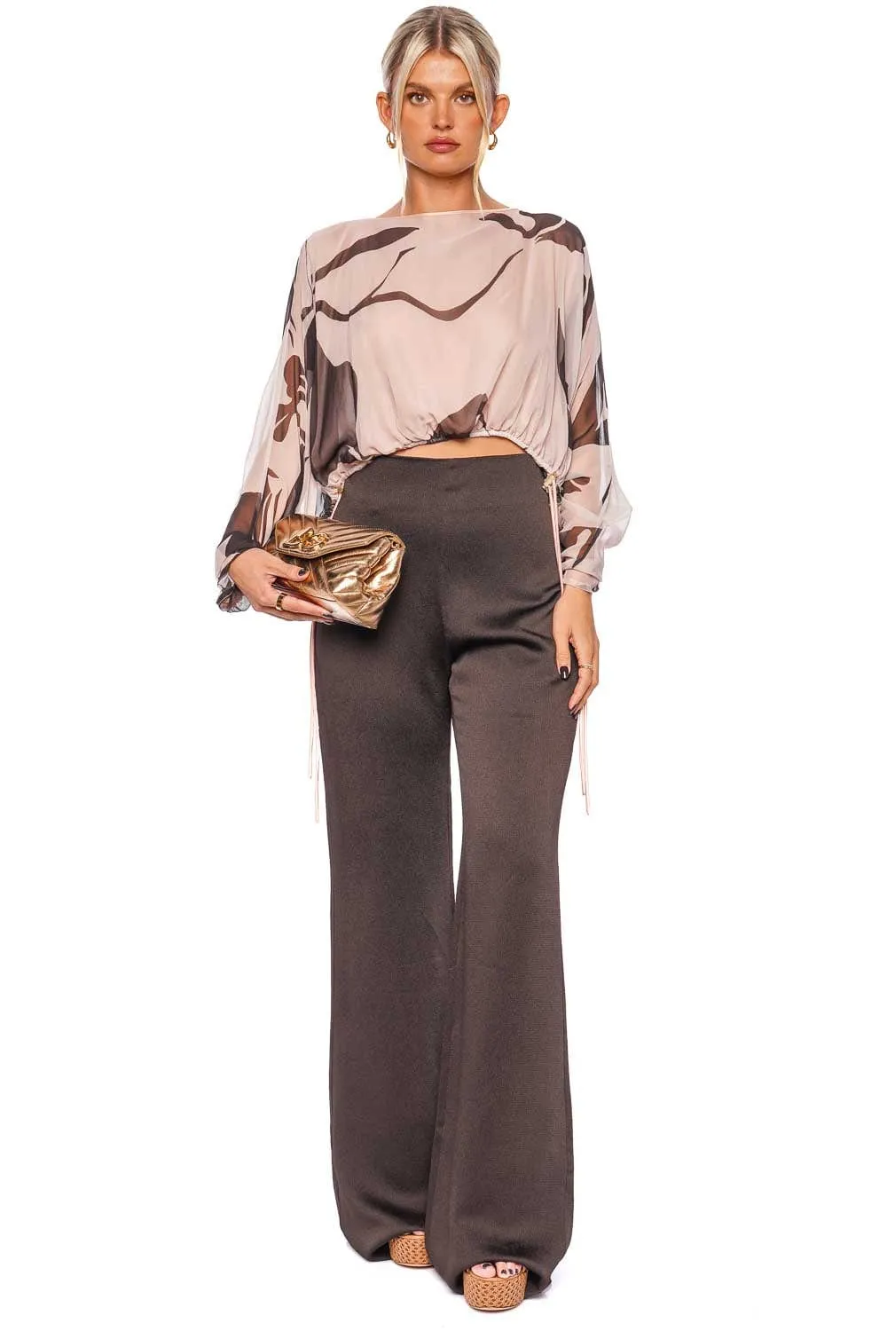 Macerta Floral Silk Chiffon Drawstring Blouse