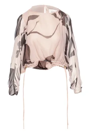 Macerta Floral Silk Chiffon Drawstring Blouse