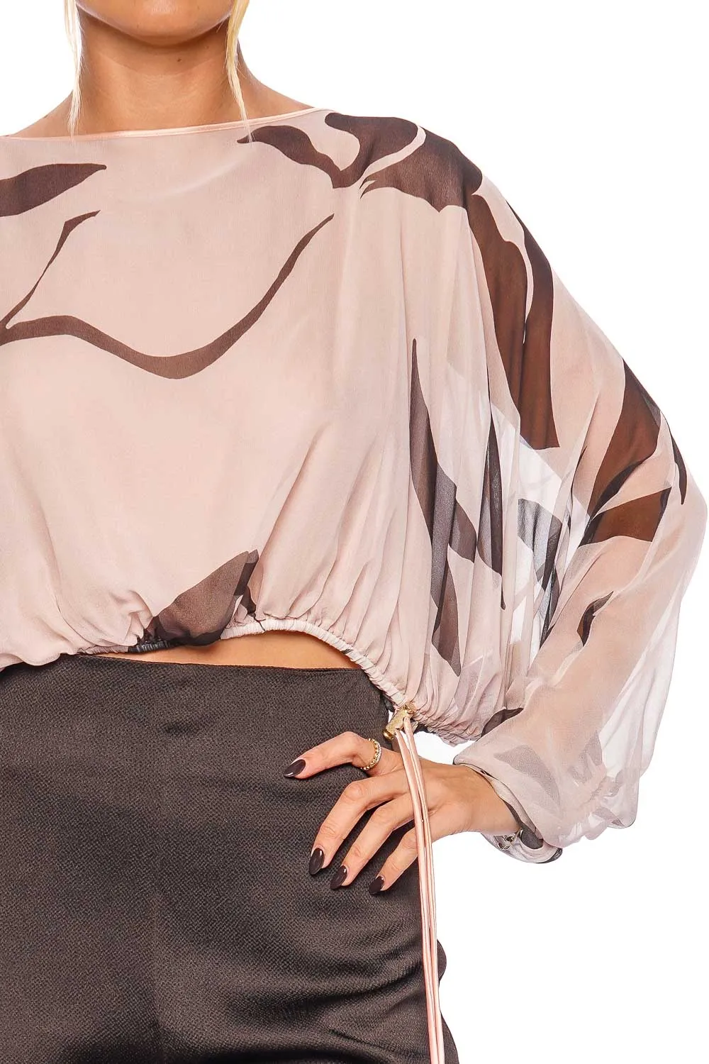 Macerta Floral Silk Chiffon Drawstring Blouse