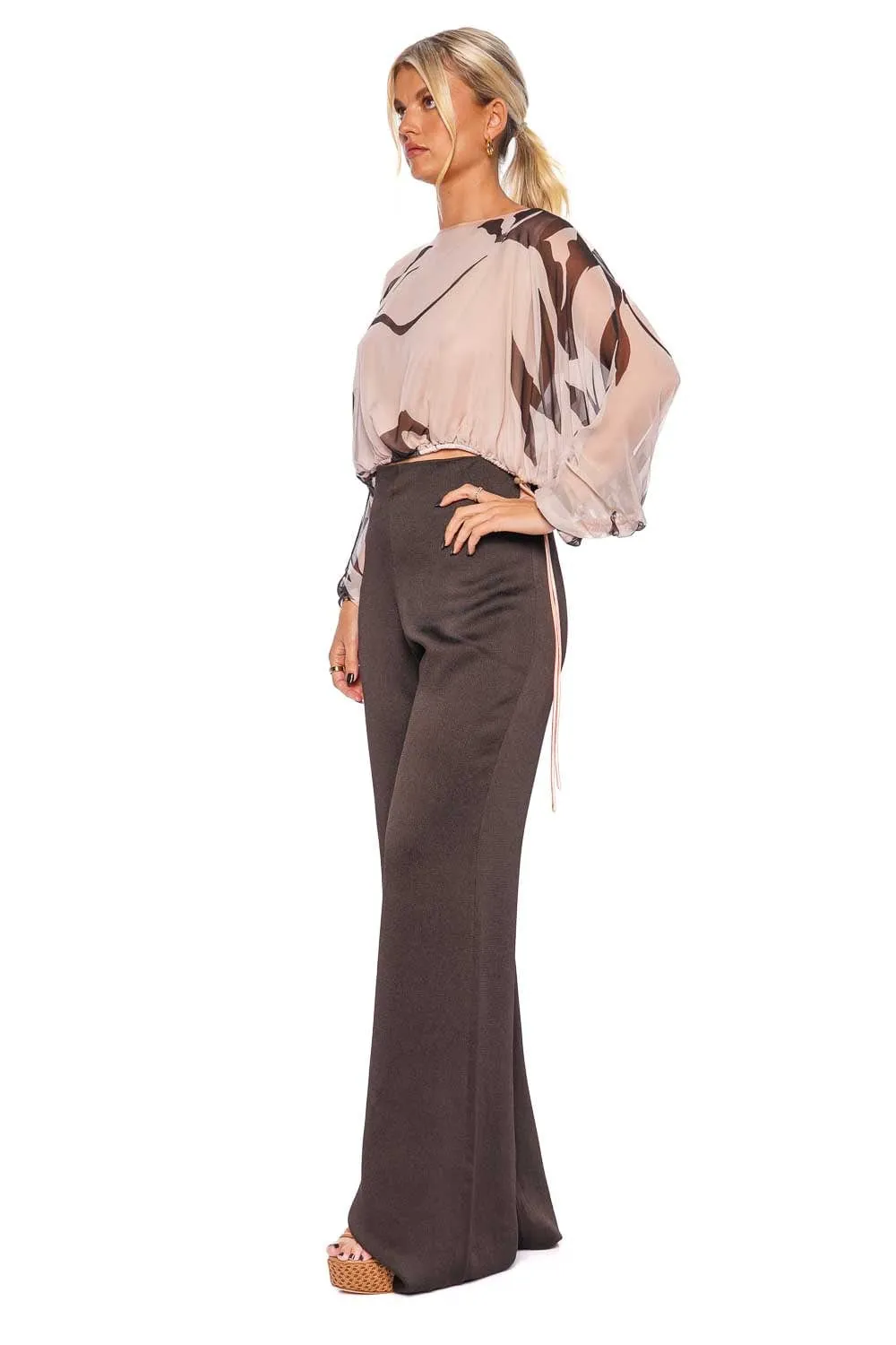 Macerta Floral Silk Chiffon Drawstring Blouse