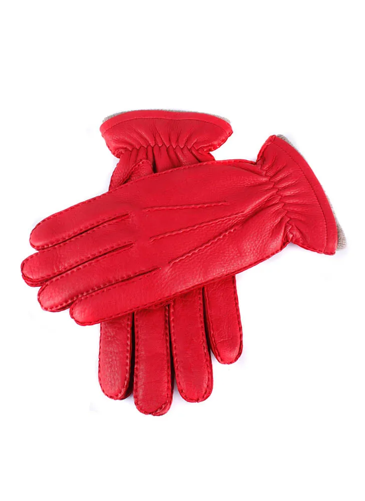 Men's Handsewn Three-Point Cashmere-Lined Deerskin Leather Gloves