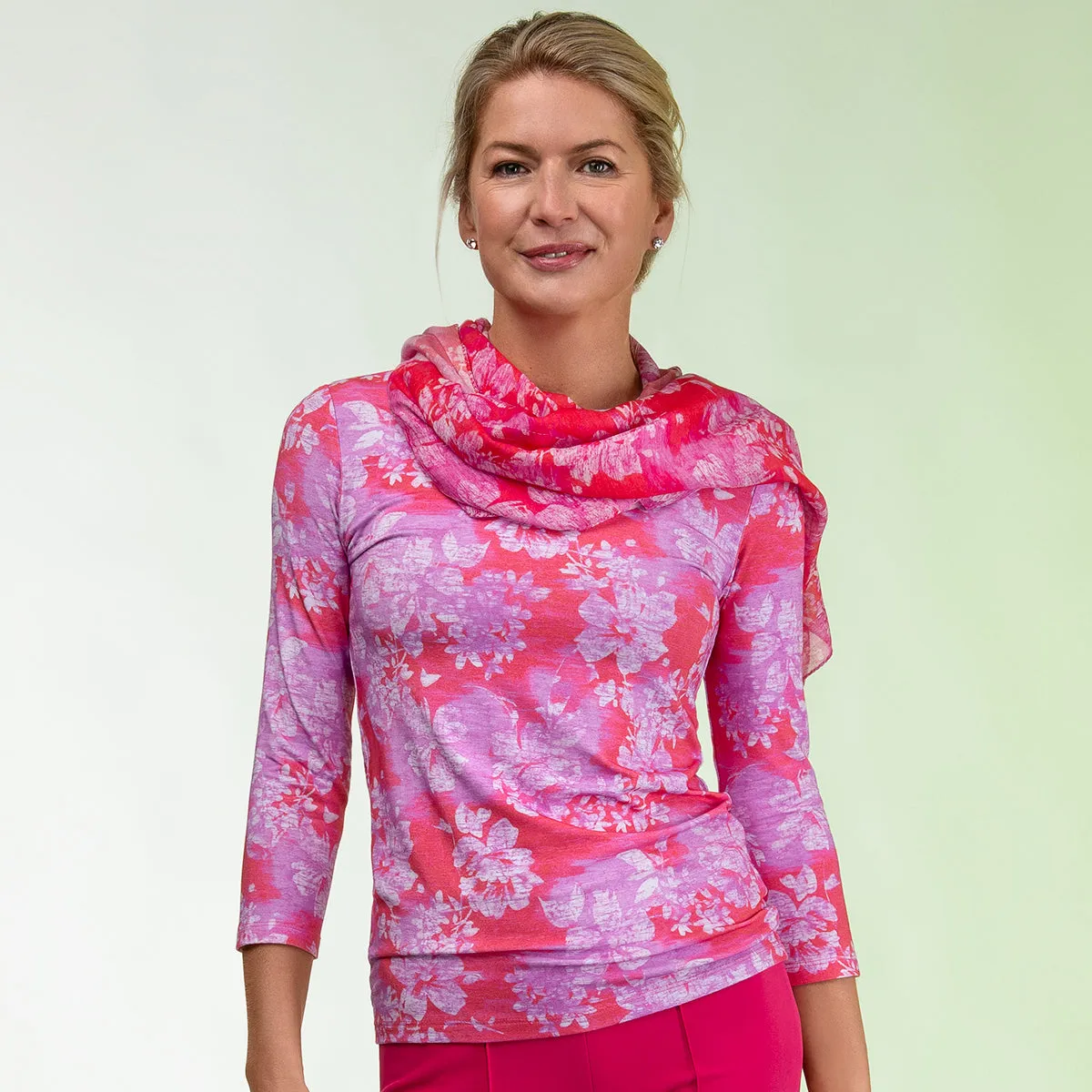 Modal Cashmere Scarf in Raspberry Blooms