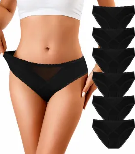 OLIKEME Womens Underwear Cotton Hipster Panties Low Rise No Show Briefs Soft Stretch Breathable Ladies Panties 6 Pack
