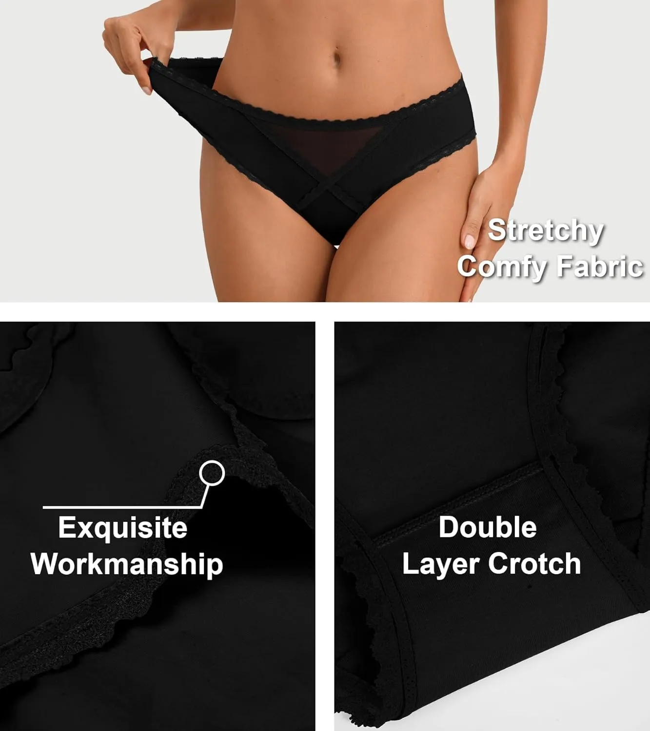OLIKEME Womens Underwear Cotton Hipster Panties Low Rise No Show Briefs Soft Stretch Breathable Ladies Panties 6 Pack
