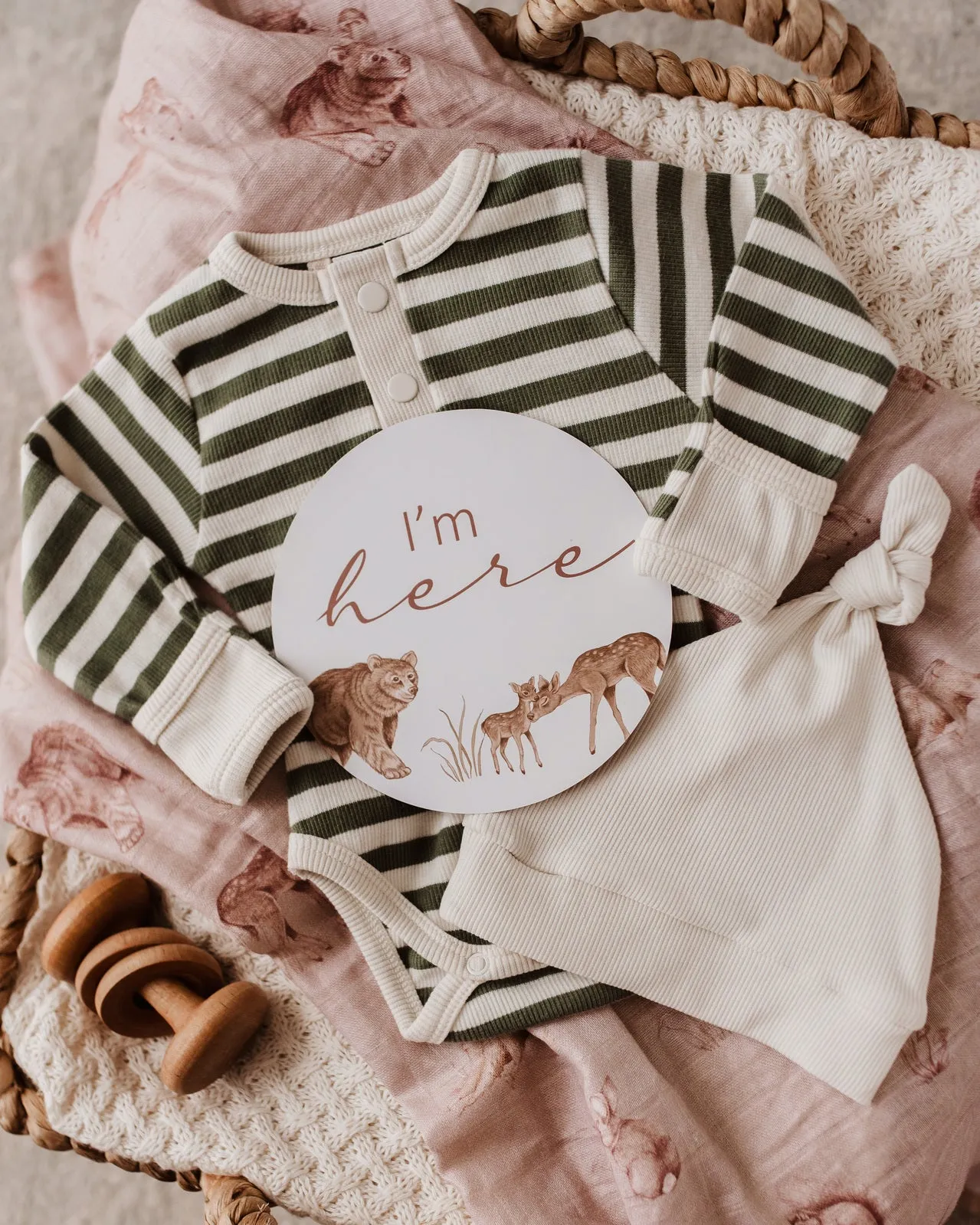 Olive Stripe Organic Long Sleeve Bodysuit