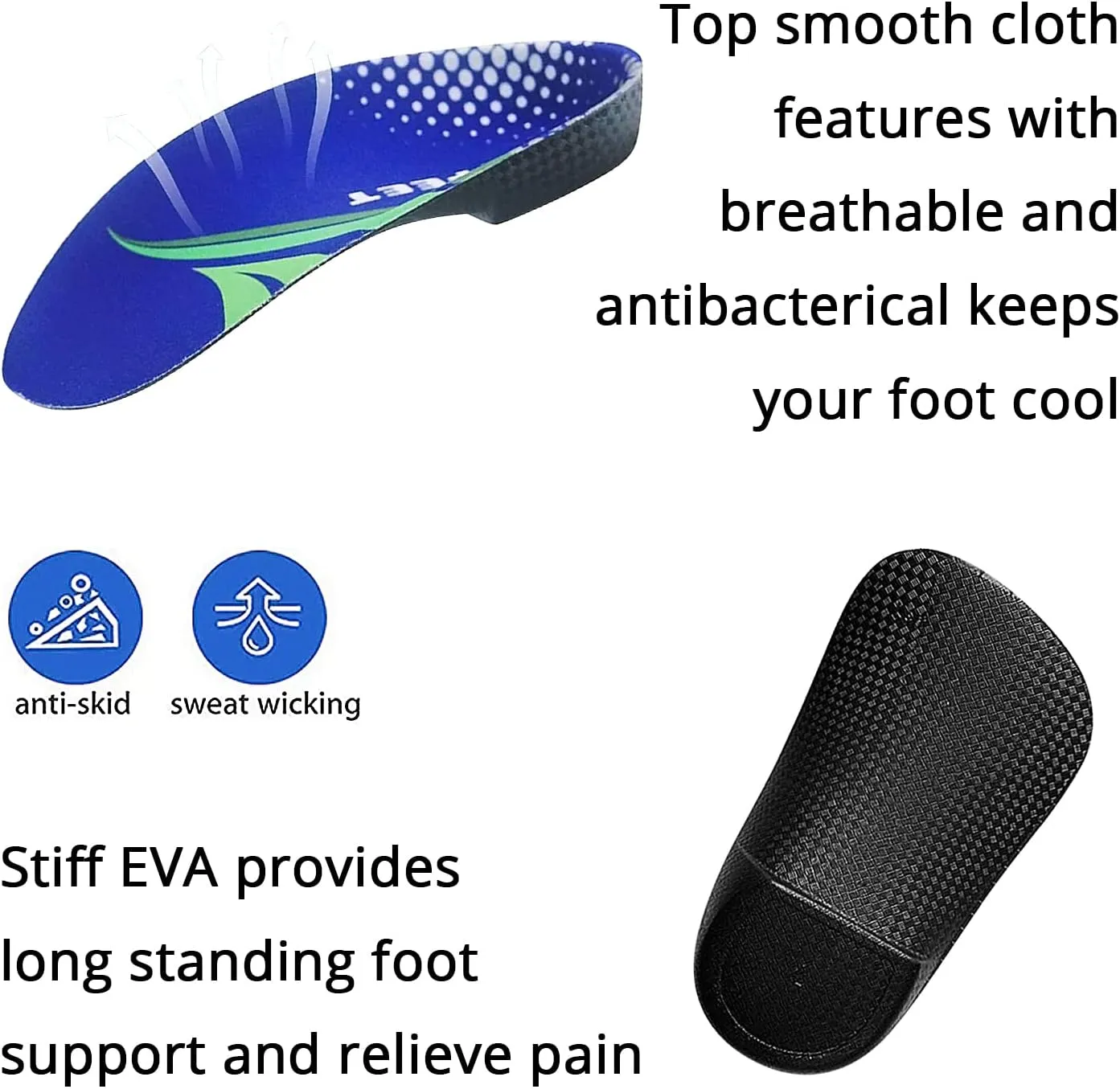 Over Pronation Insoles, 3/4 Length High Arch Support Insoles Orthotic Inserts, Plantar Fasciitis, Flat Feet, Heel Pain, Relief Shoe Inserts for Men and Women Running Sports, XL