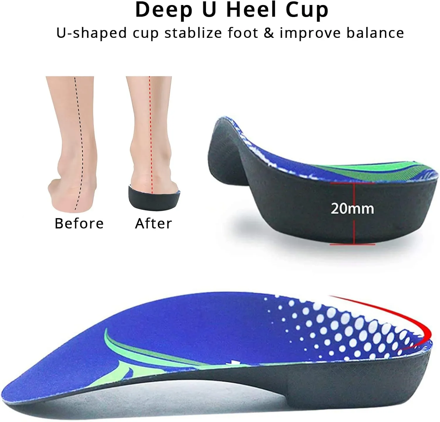 Over Pronation Insoles, 3/4 Length High Arch Support Insoles Orthotic Inserts, Plantar Fasciitis, Flat Feet, Heel Pain, Relief Shoe Inserts for Men and Women Running Sports, XL