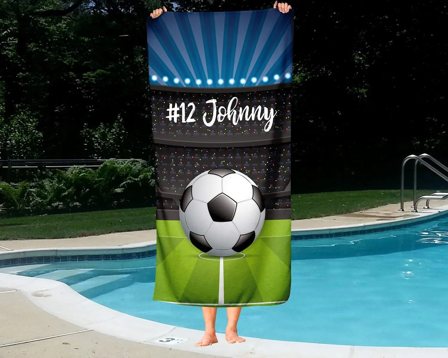 Personalized Soccer Themed Towel for Kids - Custom Travel Beach Pool Bath and Hand Towels Backyard Fun for Adults Toddler Baby Boys Girls Soccerball Red