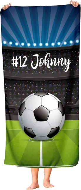 Personalized Soccer Themed Towel for Kids - Custom Travel Beach Pool Bath and Hand Towels Backyard Fun for Adults Toddler Baby Boys Girls Soccerball Red