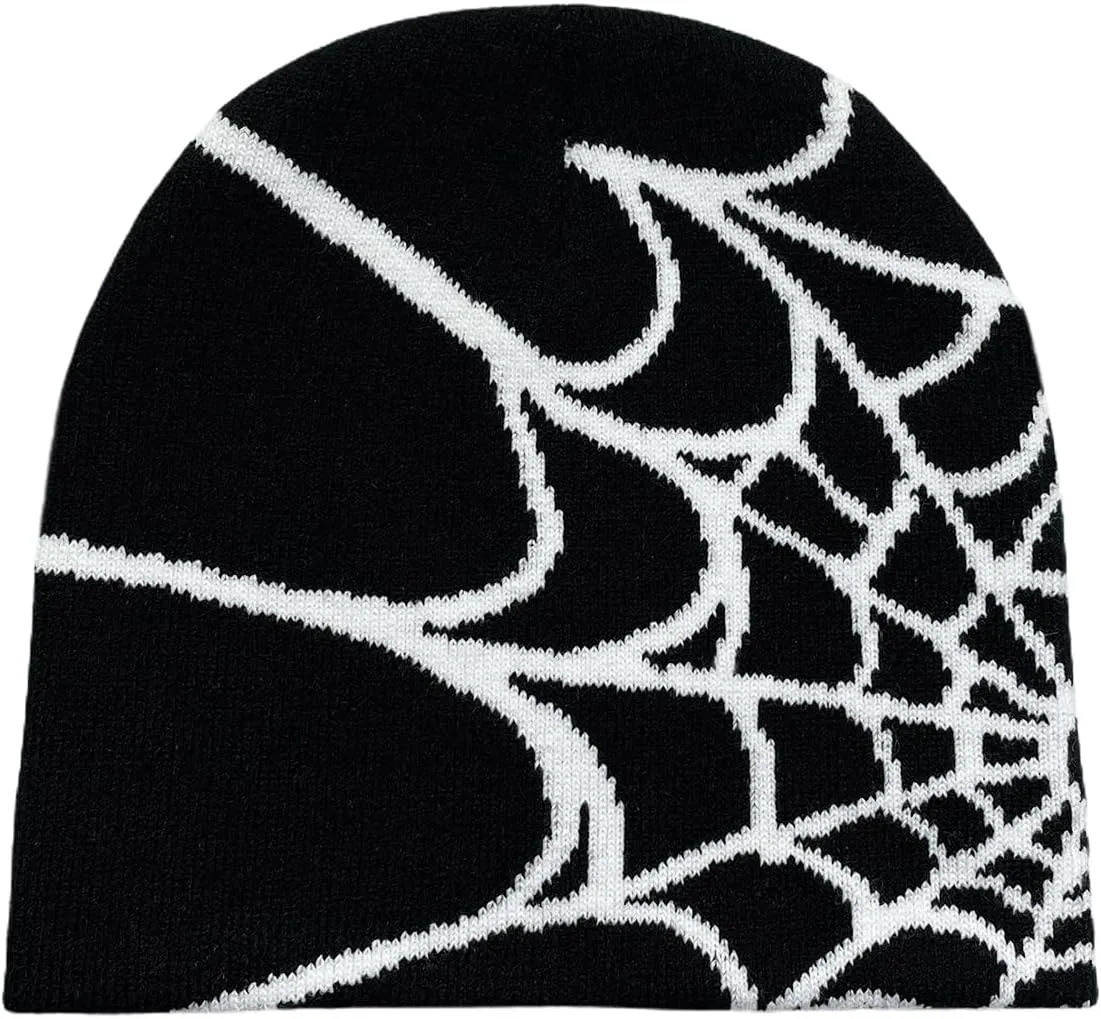 Pooyikoi Y2K Gothic Spider Pattern Wool Acrylic Knitted Hat Women Beanie Winter Warm Beanies Men Casual Skullies Outdoor
