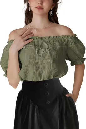 Scarlet Darkness Women's Renaissance Shirt Off Shoulder Puff Sleeve Loose Fit Summer Tops