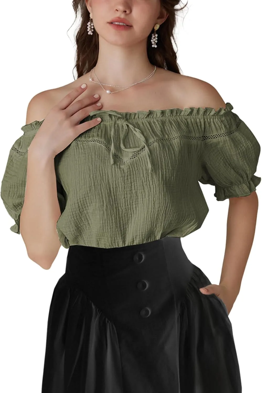 Scarlet Darkness Women's Renaissance Shirt Off Shoulder Puff Sleeve Loose Fit Summer Tops