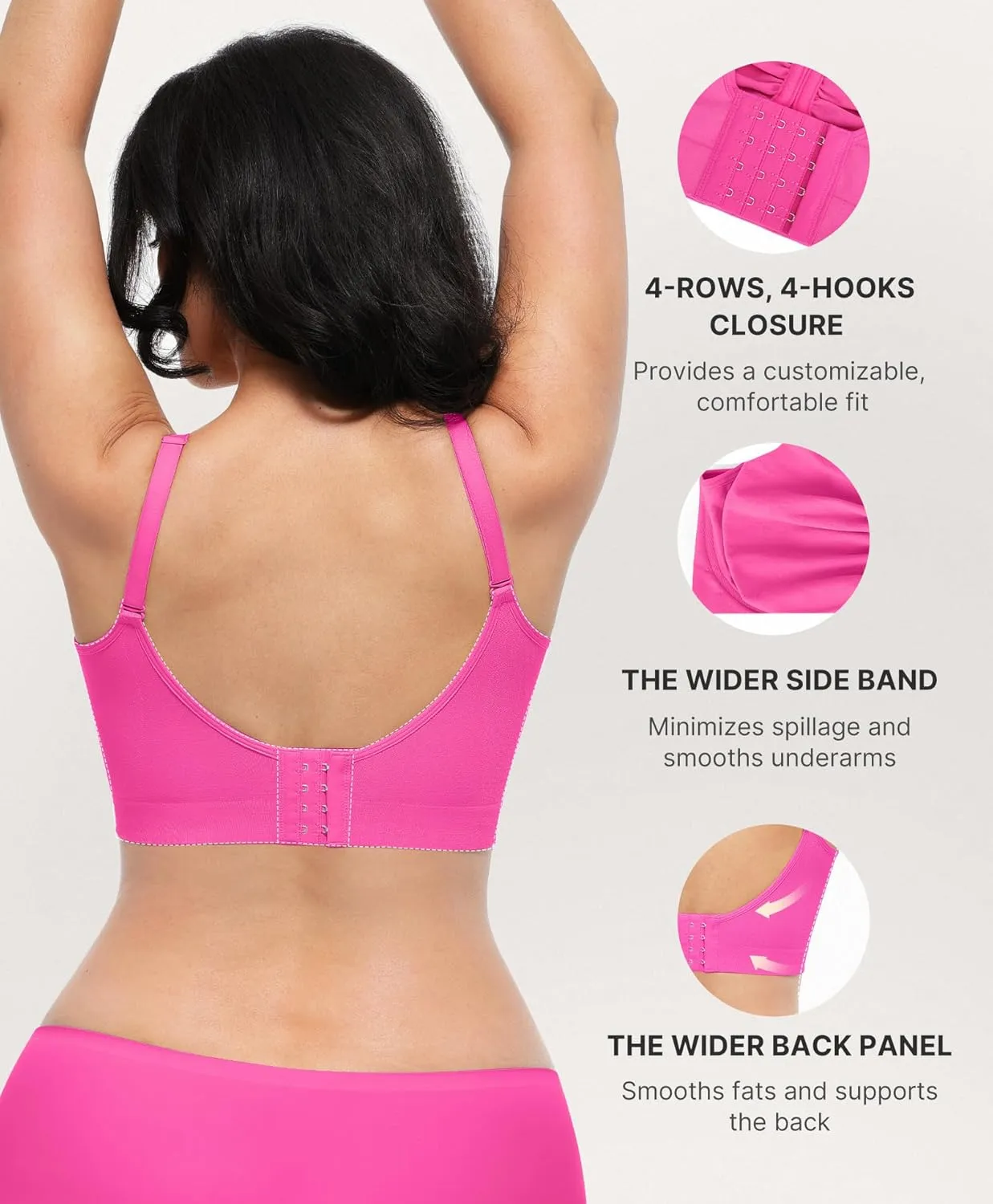 SHAPELLX Wireless Comfy Bra for Women Seamless Bra Non Padded Soft Bralette V Neck Everyday Bras with 4 Rows of Hooks