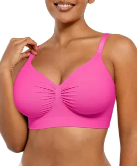 SHAPELLX Wireless Comfy Bra for Women Seamless Bra Non Padded Soft Bralette V Neck Everyday Bras with 4 Rows of Hooks