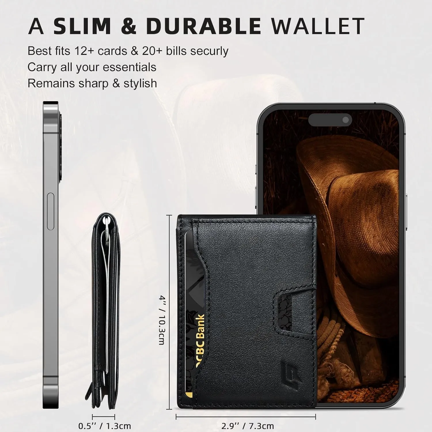 Slim Minimalist Wallet for Men- Money Clip Wallet | Bifold Men Wallets | RFID Blocking Wallet | Genuine Leather Wallets for Men | 12 Card Holder Mens Wallet | Mens Front Pocket wallet