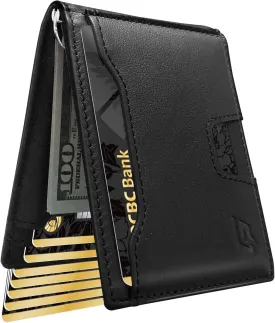 Slim Minimalist Wallet for Men- Money Clip Wallet | Bifold Men Wallets | RFID Blocking Wallet | Genuine Leather Wallets for Men | 12 Card Holder Mens Wallet | Mens Front Pocket wallet