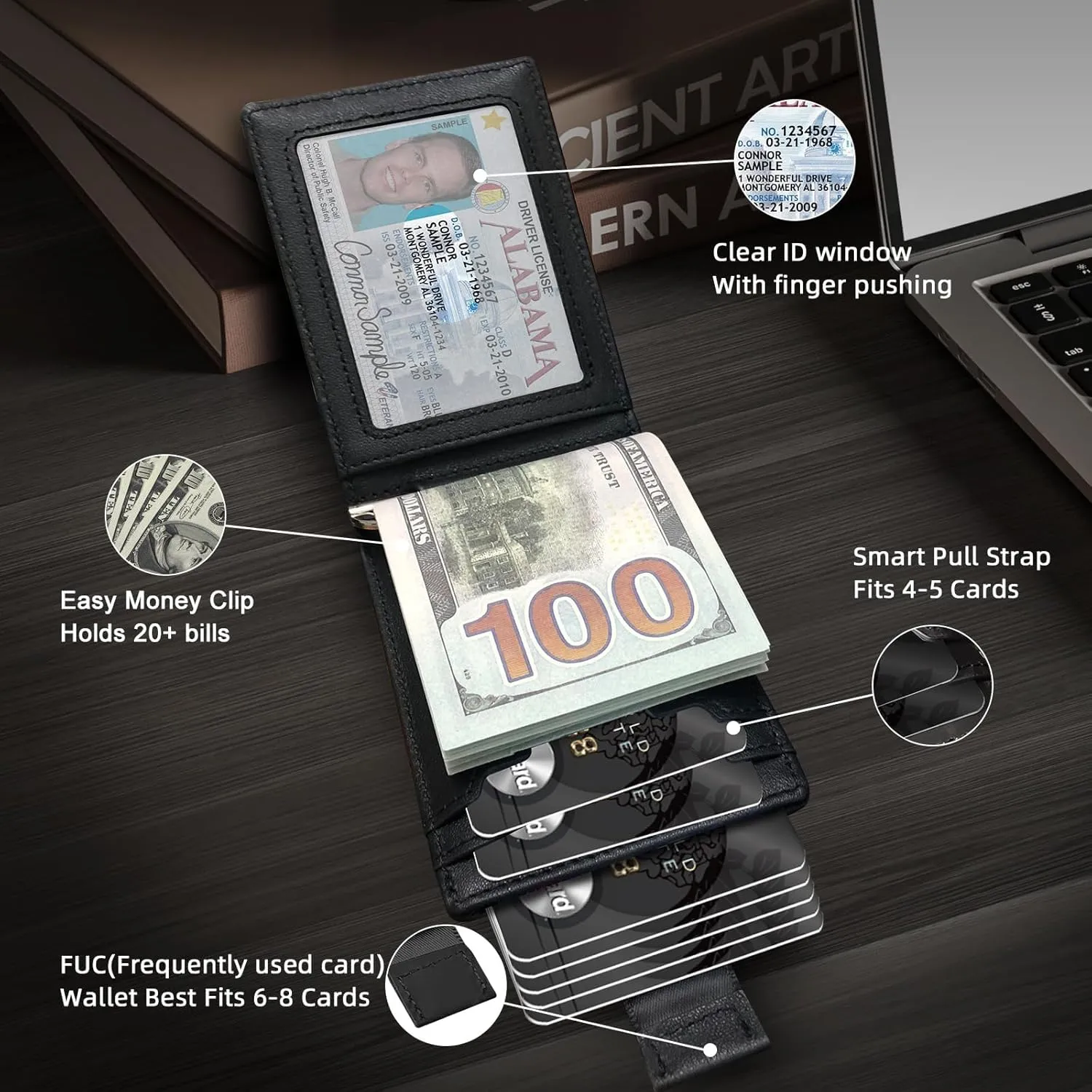 Slim Minimalist Wallet for Men- Money Clip Wallet | Bifold Men Wallets | RFID Blocking Wallet | Genuine Leather Wallets for Men | 12 Card Holder Mens Wallet | Mens Front Pocket wallet