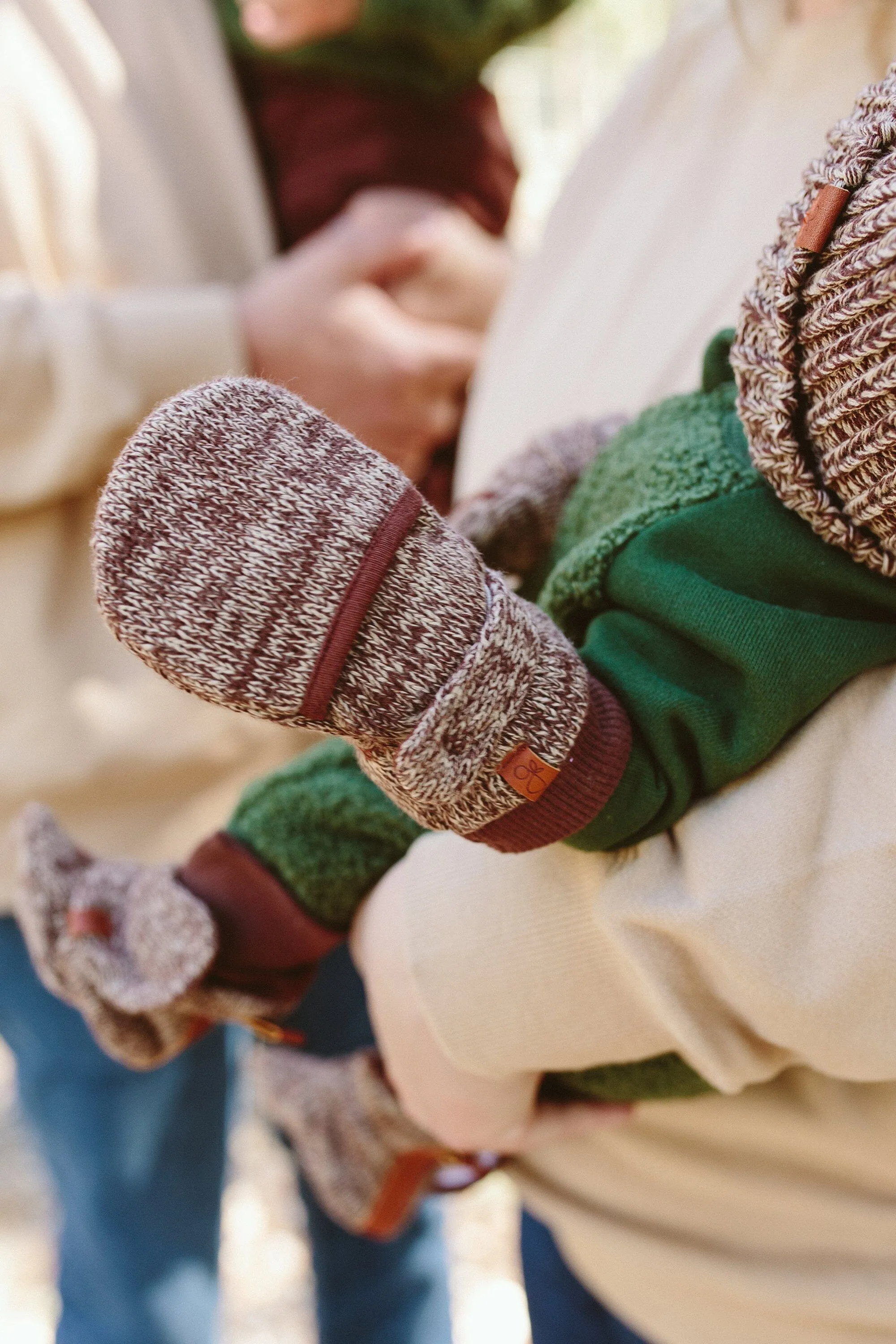 Stay-On Scratch Mittens, Knit Mitts, Bark