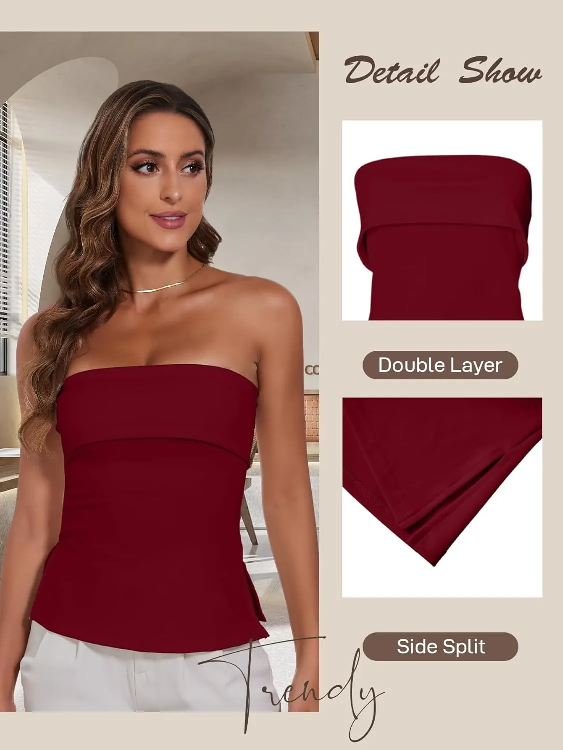 Strapless Tube Tops for Women Backless Going Out Bandeau Top Sexy Trendy Off Shoulder Side Split Summer Bustier Tops