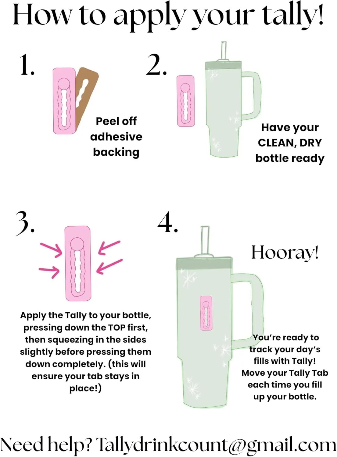 Tally Silicone Hydration Tracker (Adhesive Tracking Accessory adheres to Any Reusable Water Bottle)