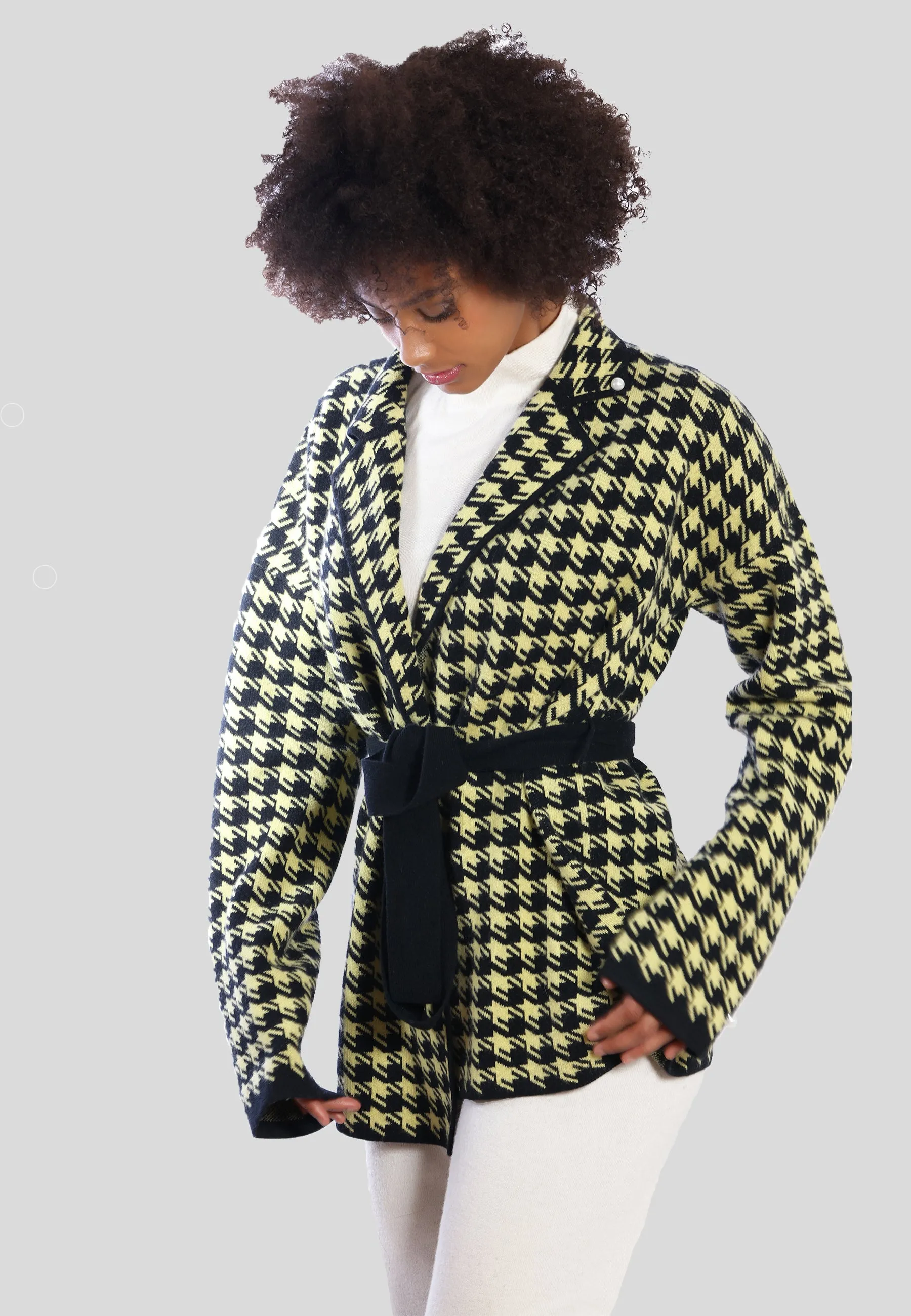 Two-Tone Wool Cashmere Cardigan with Belt