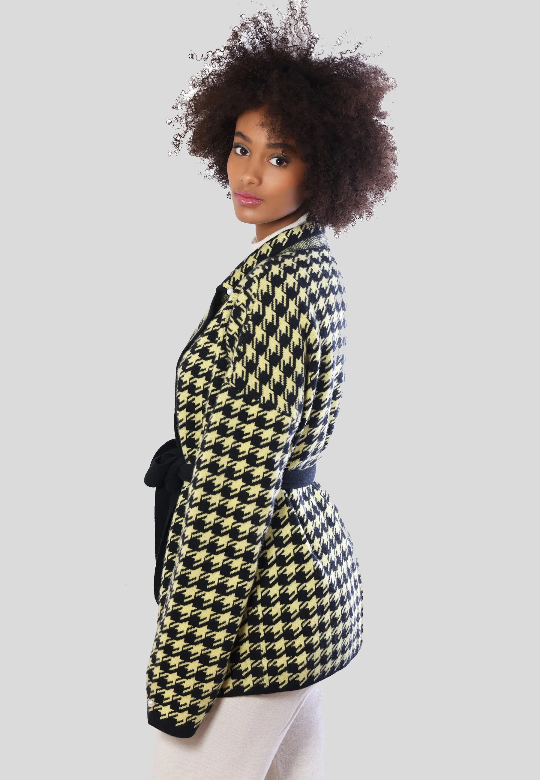 Two-Tone Wool Cashmere Cardigan with Belt