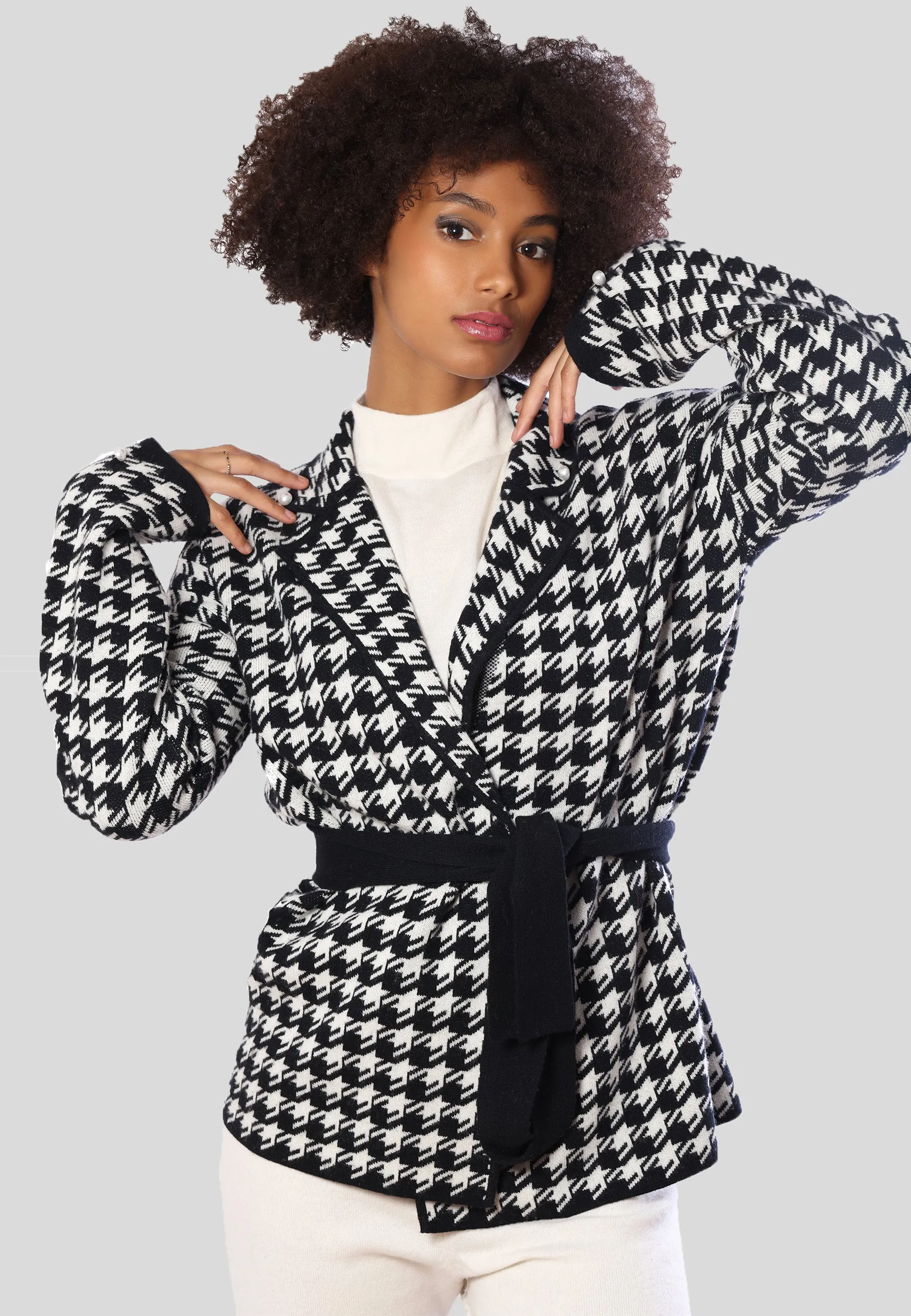 Two-Tone Wool Cashmere Cardigan with Belt