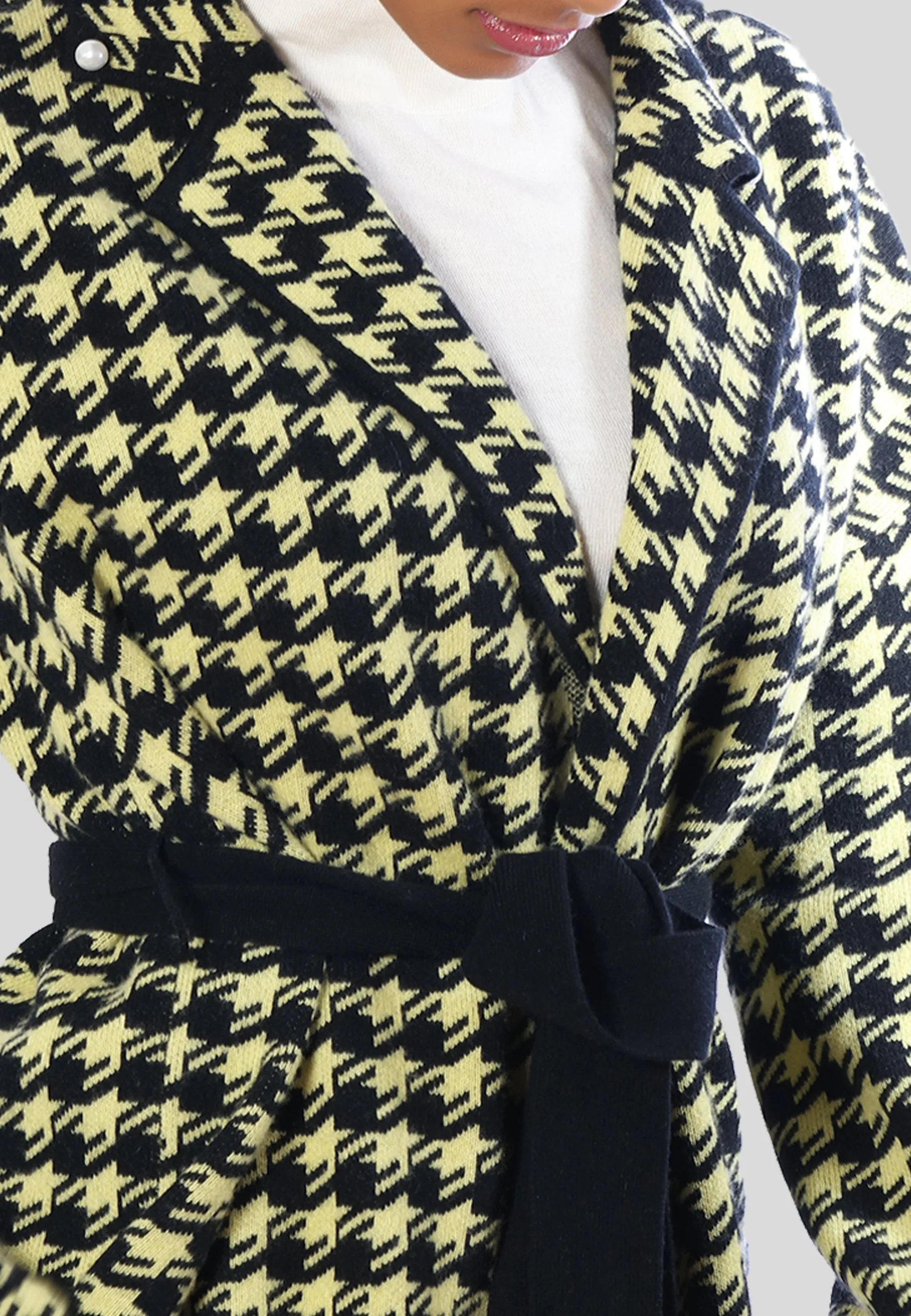 Two-Tone Wool Cashmere Cardigan with Belt