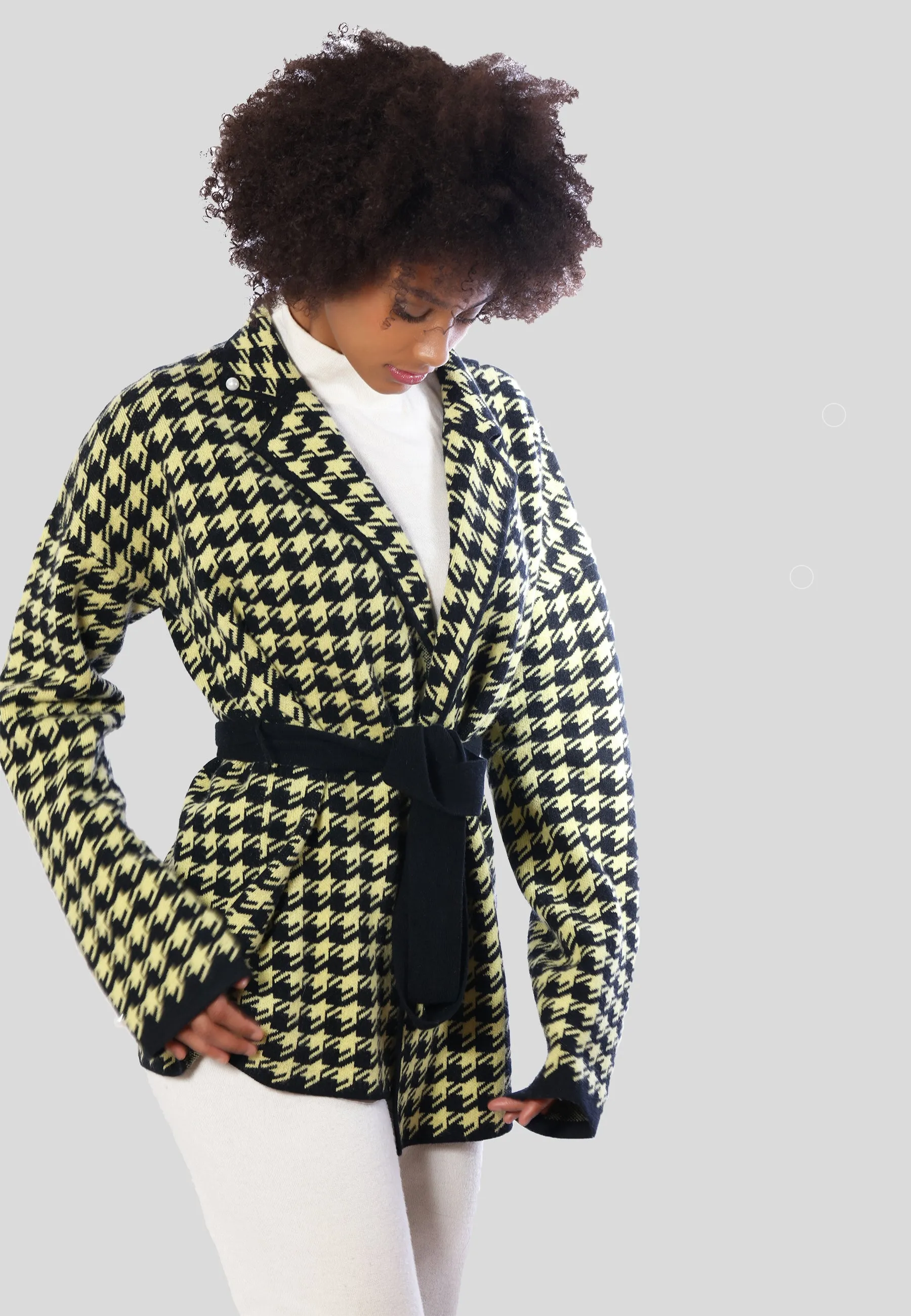 Two-Tone Wool Cashmere Cardigan with Belt