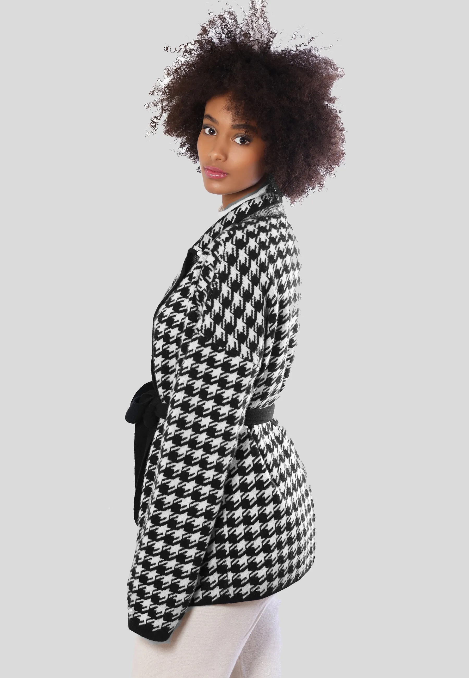 Two-Tone Wool Cashmere Cardigan with Belt