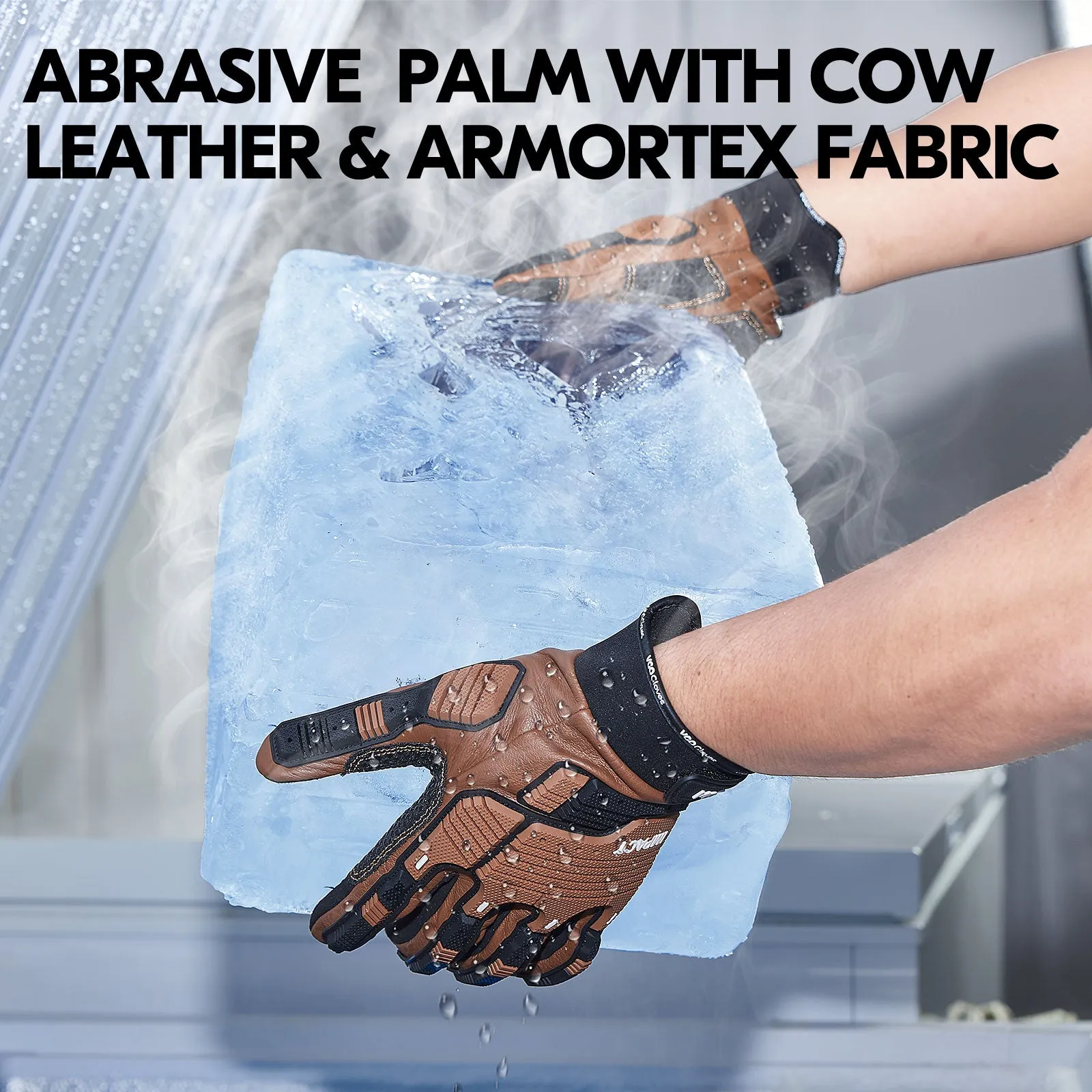 VGO 1Pair Cow Leather Work Gloves, Impact Mechanic Gloves, Abrasion Resistant, Water Resistant, Men's leather work glove (CA7722IP)