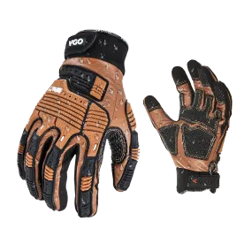 VGO 1Pair Cow Leather Work Gloves, Impact Mechanic Gloves, Abrasion Resistant, Water Resistant, Men's leather work glove (CA7722IP)